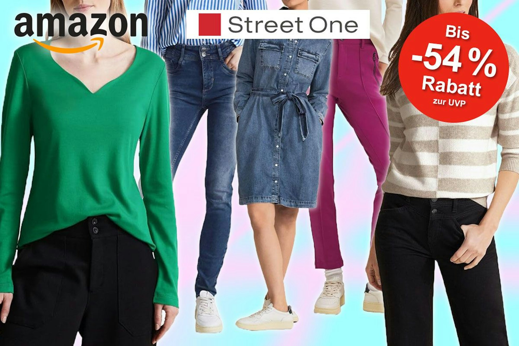 Models mit Street One Damenmode, Jeans Kleid, Hosen Blusen.
