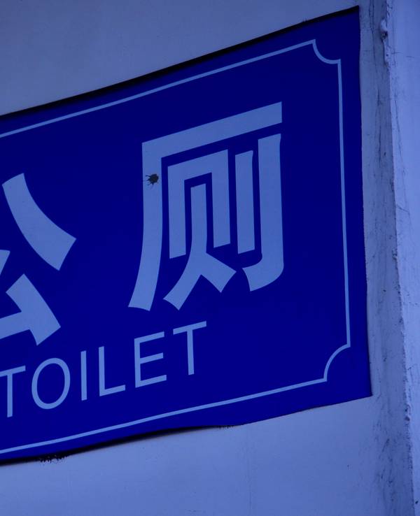 Close-Up eines englisch-chinesischen Toilettenschildes.