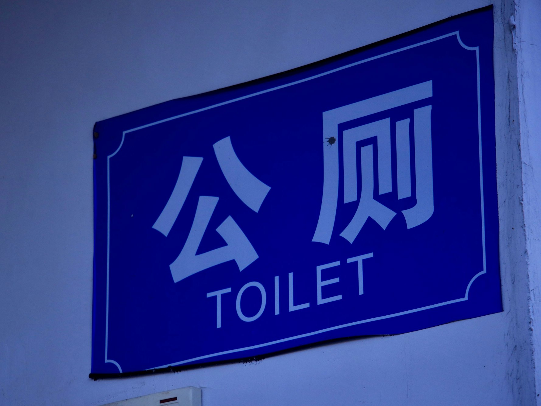 Close-Up eines englisch-chinesischen Toilettenschildes.