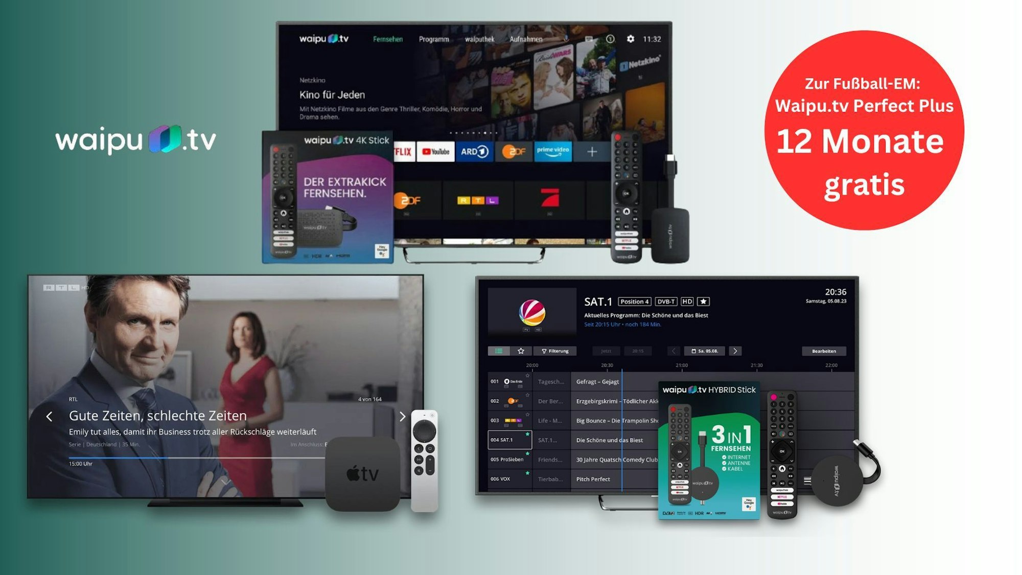 Waipu.tv auf allen Geräten streamen, 12 Monate Perfect Plus gratis