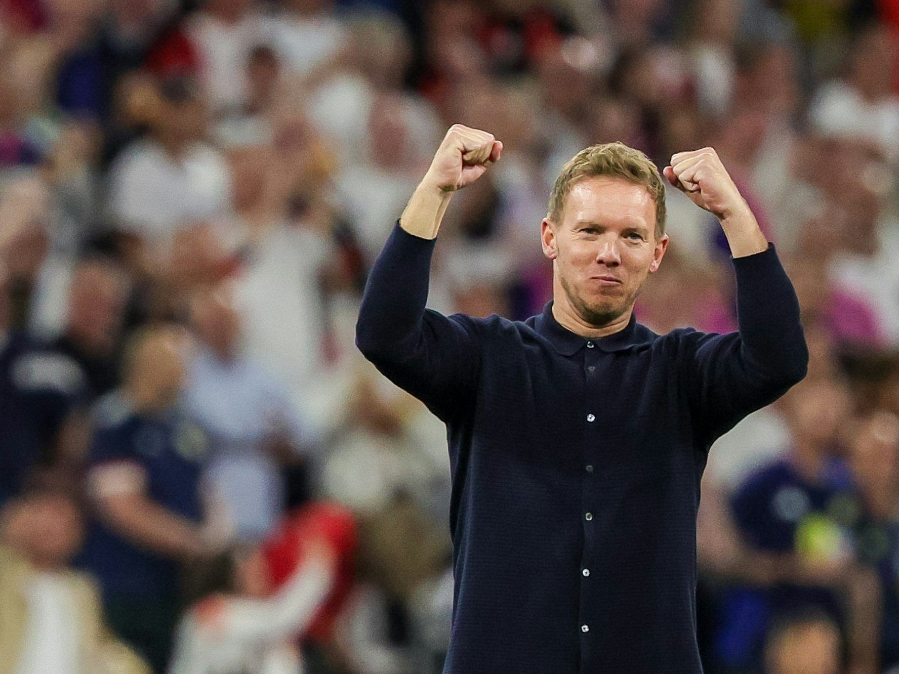 Der deutsche Bundestrainer Julian Nagelsmann jubelt nach dem Sieg.