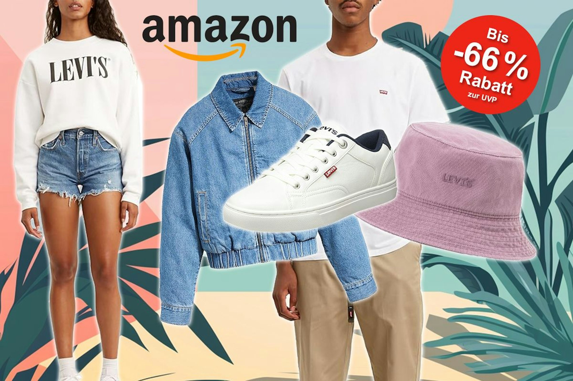 Levi's Sale bei Amazon: Reduzierte Produkte auf sommerlichem Hintergrund