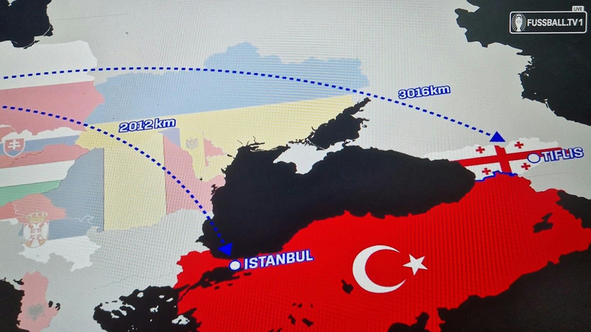 Diese Europa-Karte zeigten RTL und MagentaTV vor der EM-Partie der Türkei gegen Georgien am Dienstag (18. Juni 2024).