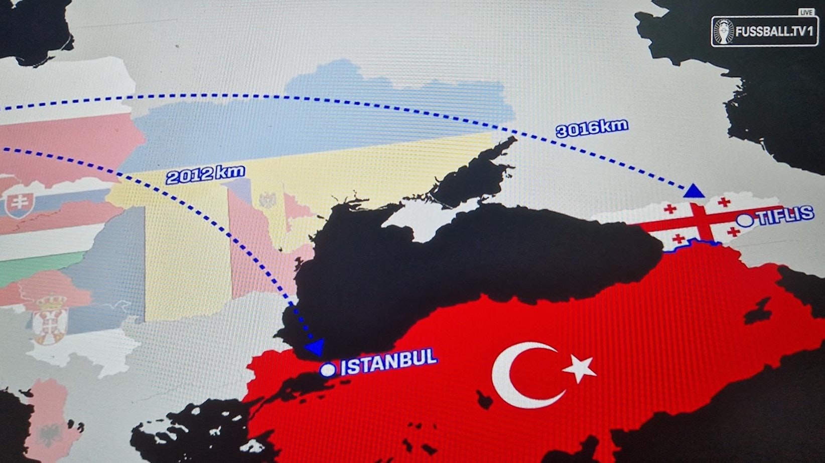 Diese Europa-Karte zeigten RTL und MagentaTV vor der EM-Partie der Türkei gegen Georgien am Dienstag (18. Juni 2024).