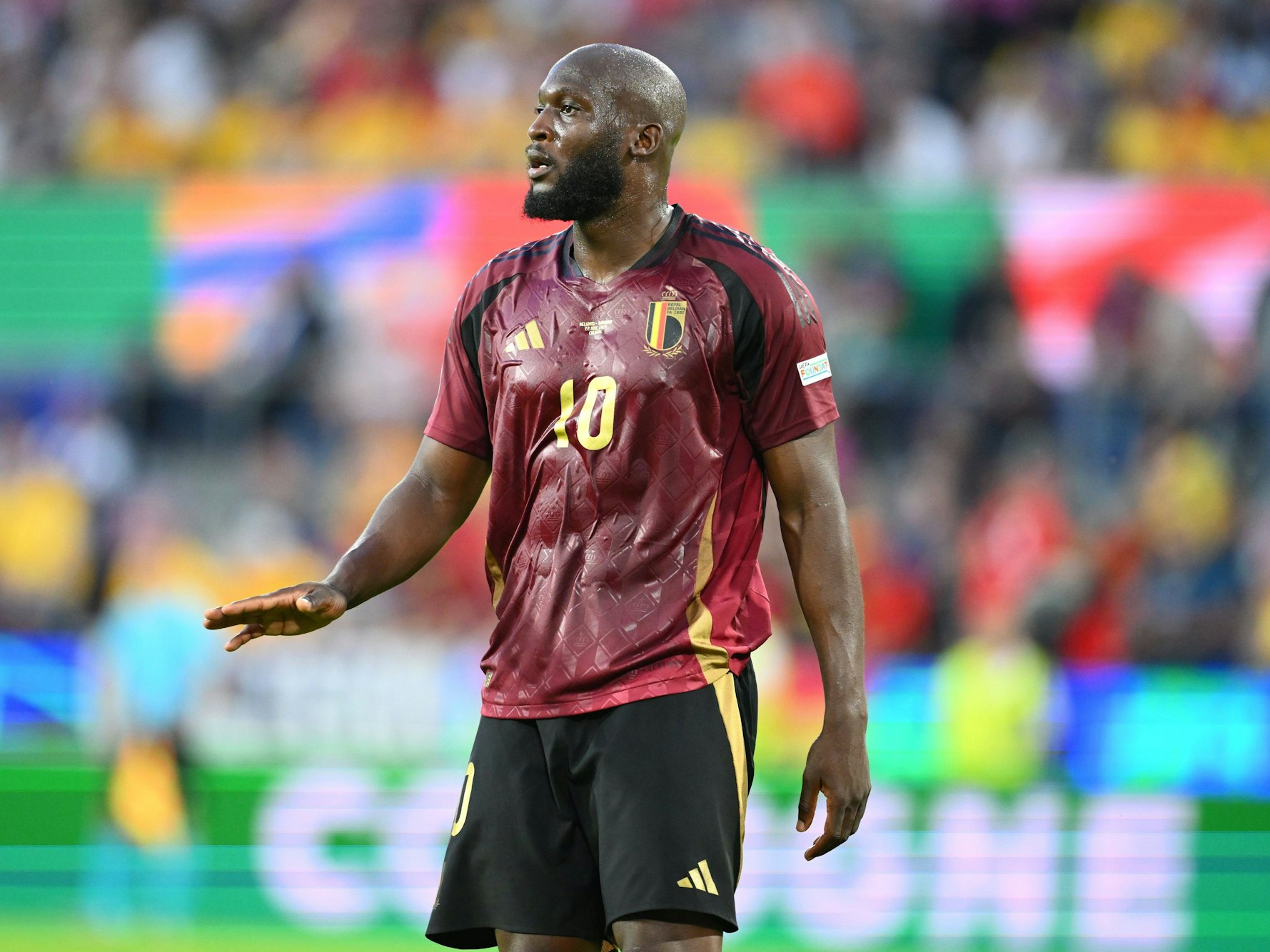 Romelu Lukaku am Samstag (22. Juni 2024) im extrem verschwitzten Trikot der belgischen Nationalmannschaft.