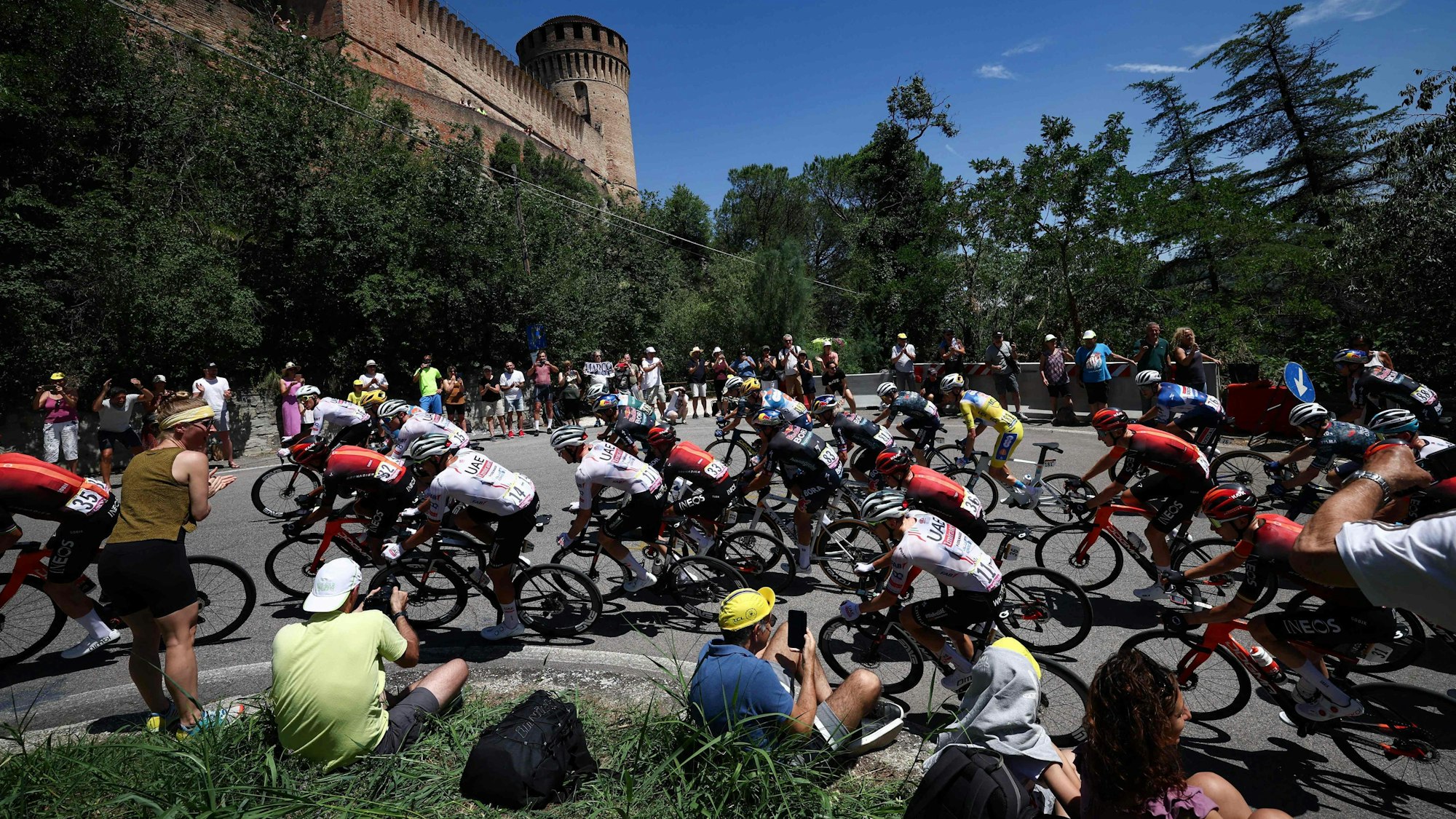 Die Fahrer der Tour de France auf der 2. Etappe am Sonntag (30. Juni 2024) in Italien.