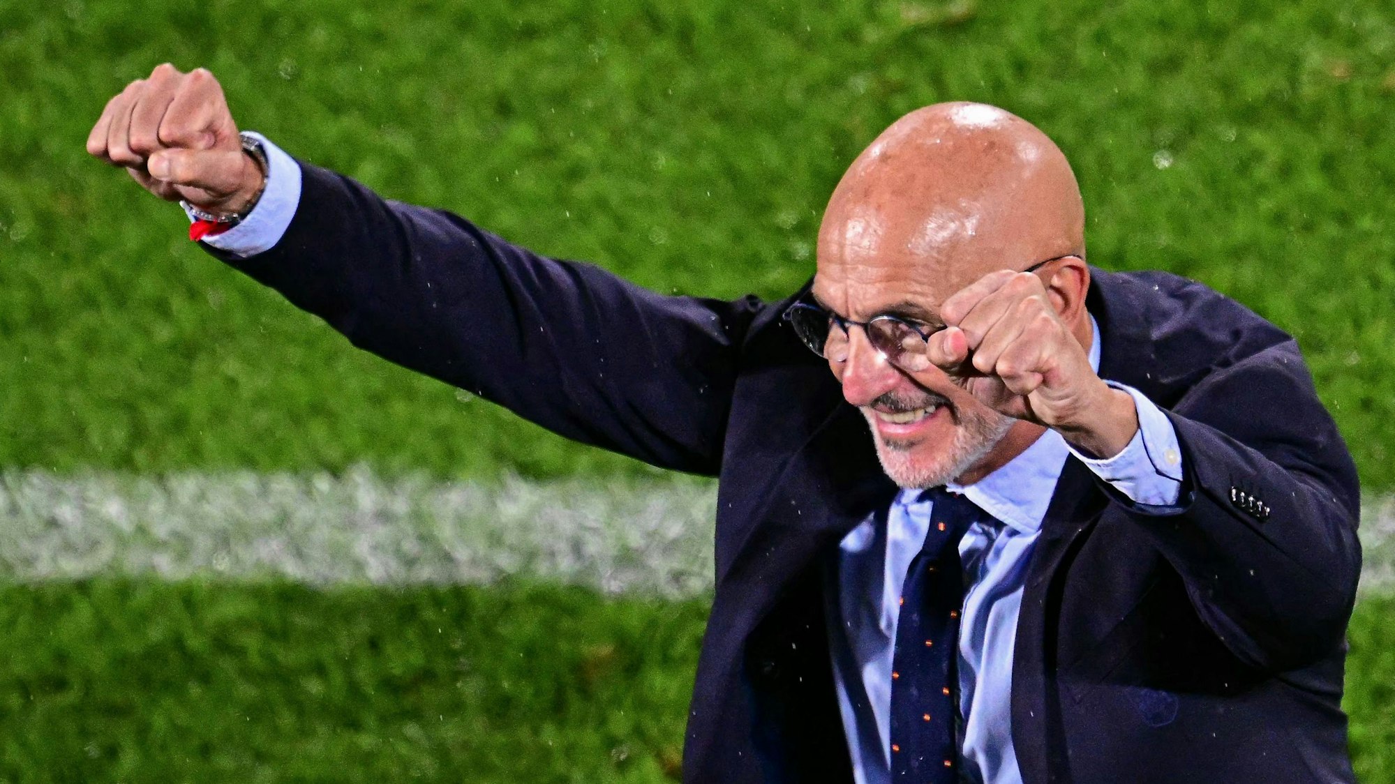 Luis de la Fuente jubelt an der Seitenlinie.