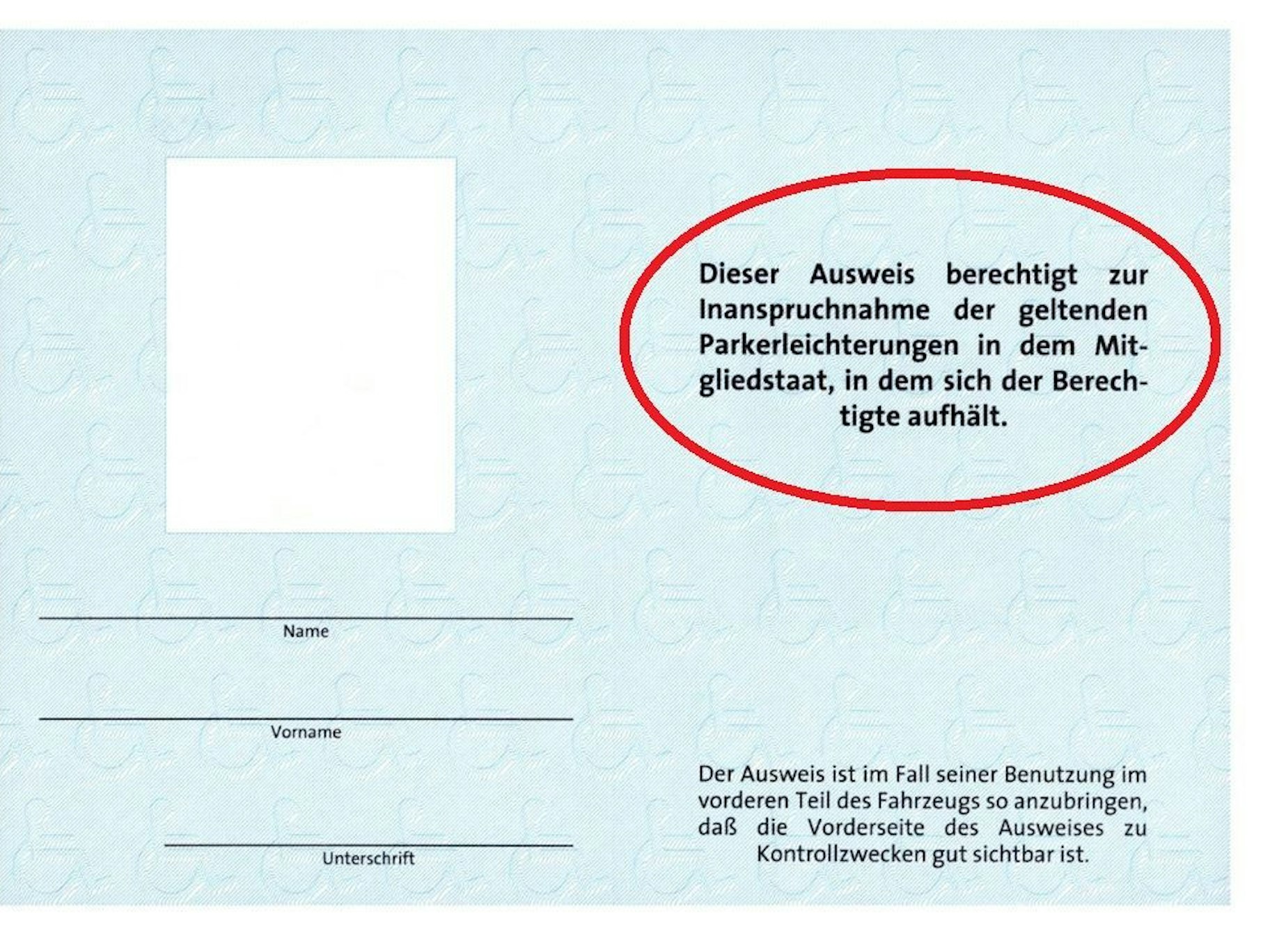 Eine Vorlage eines Parkausweises.