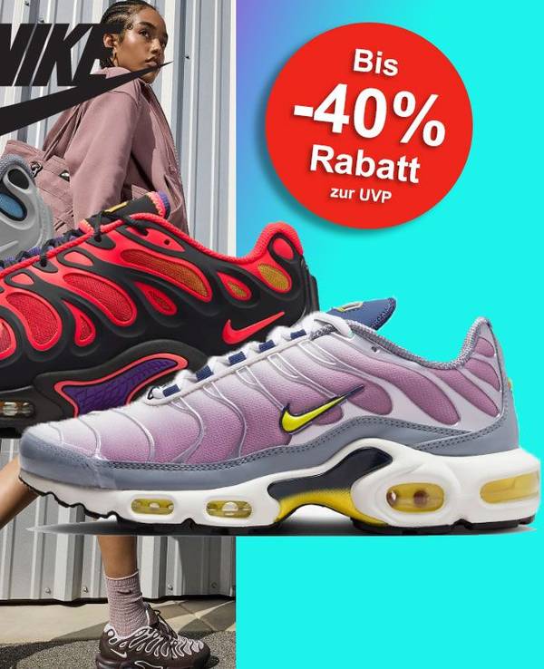 Auf dem Bild sind drei Modelle der Nike Air Max Plus Sneaker zu sehen.