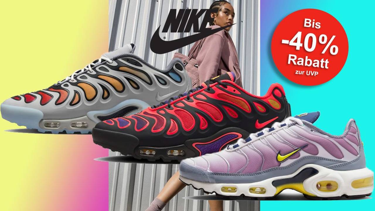 Auf dem Bild sind drei Modelle der Nike Air Max Plus Sneaker zu sehen.