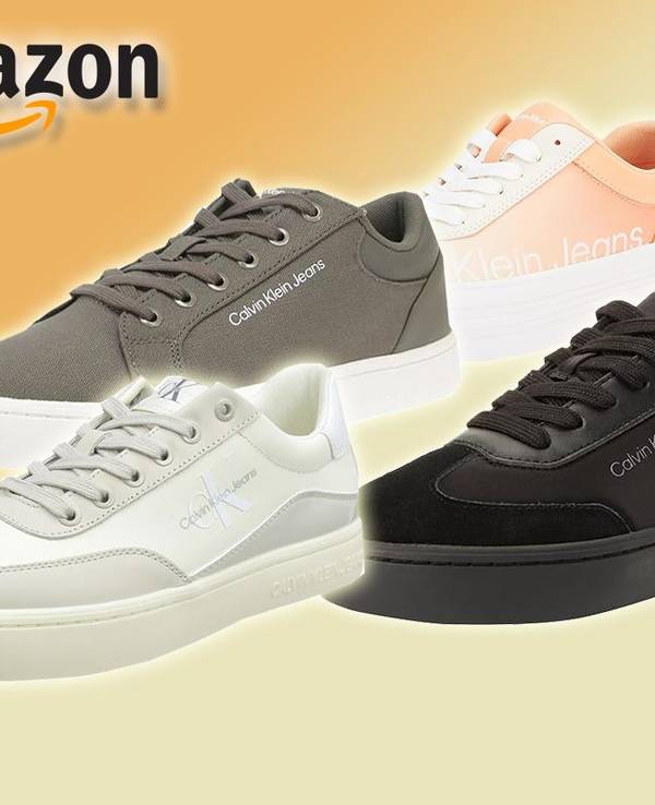 Calvin Klein Sneaker in verschiedenen Modellen vor gelb-orangenem Hintergrund