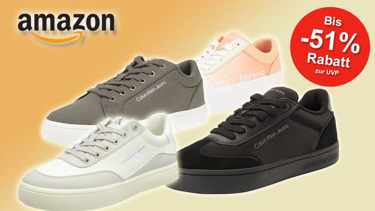 Calvin Klein Sneaker in verschiedenen Modellen vor gelb-orangenem Hintergrund