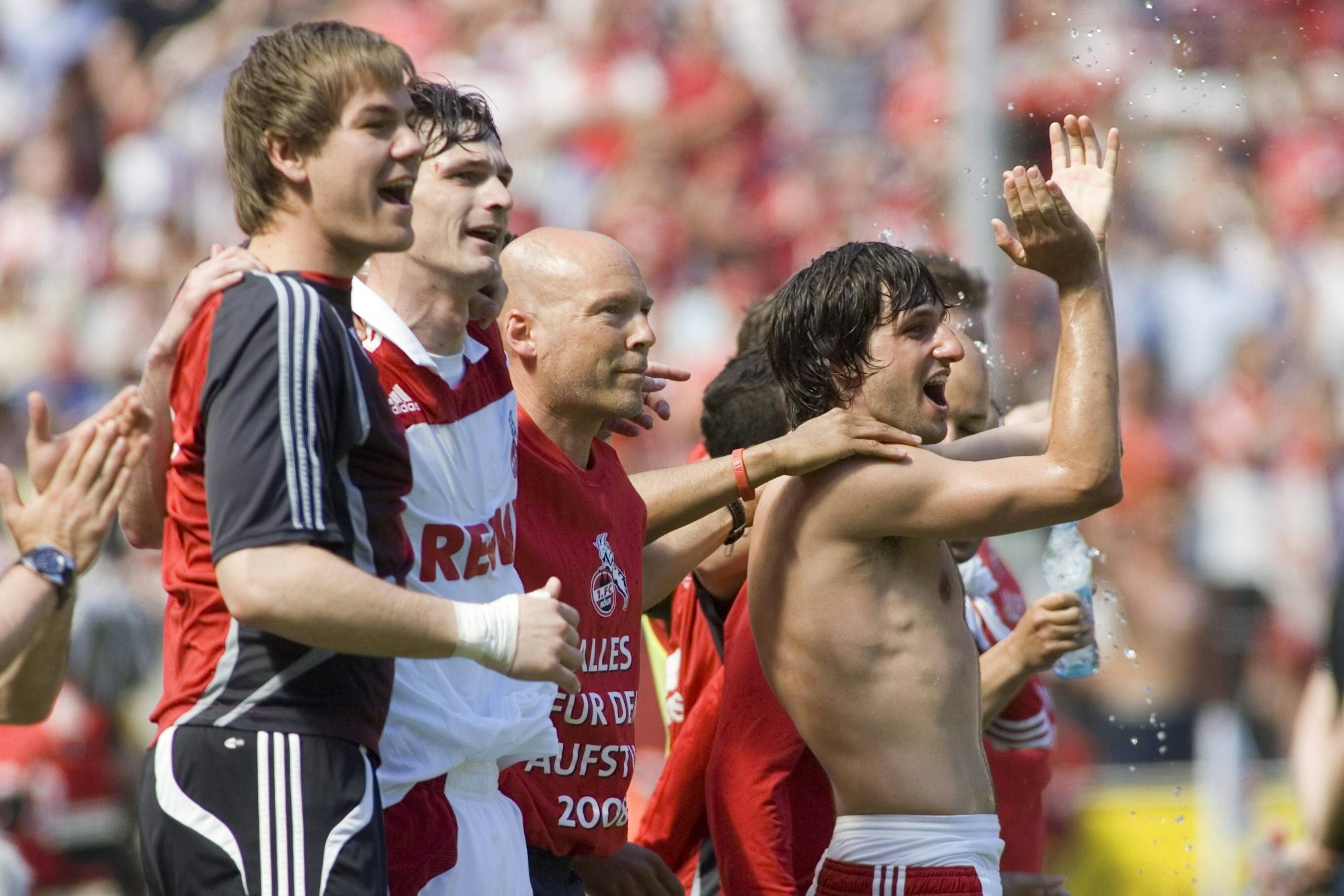 Die Ex-FC-Profis Thomas Kessler, Milivoje Novakovic und Thomas Broich den Bundesliga-Aufstieg.