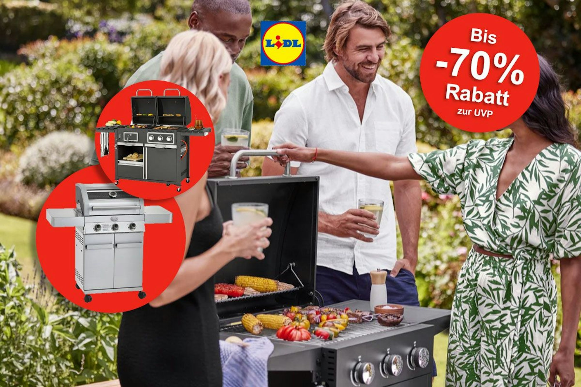 Auf dem Bild ist sind drei Grills zu sehen, die über den Onlineshop Lidl verkauft werden.