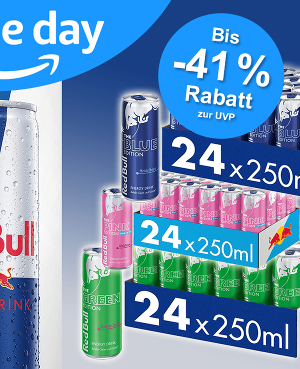 Redbull Produkte vor Hintergrund angeordnet