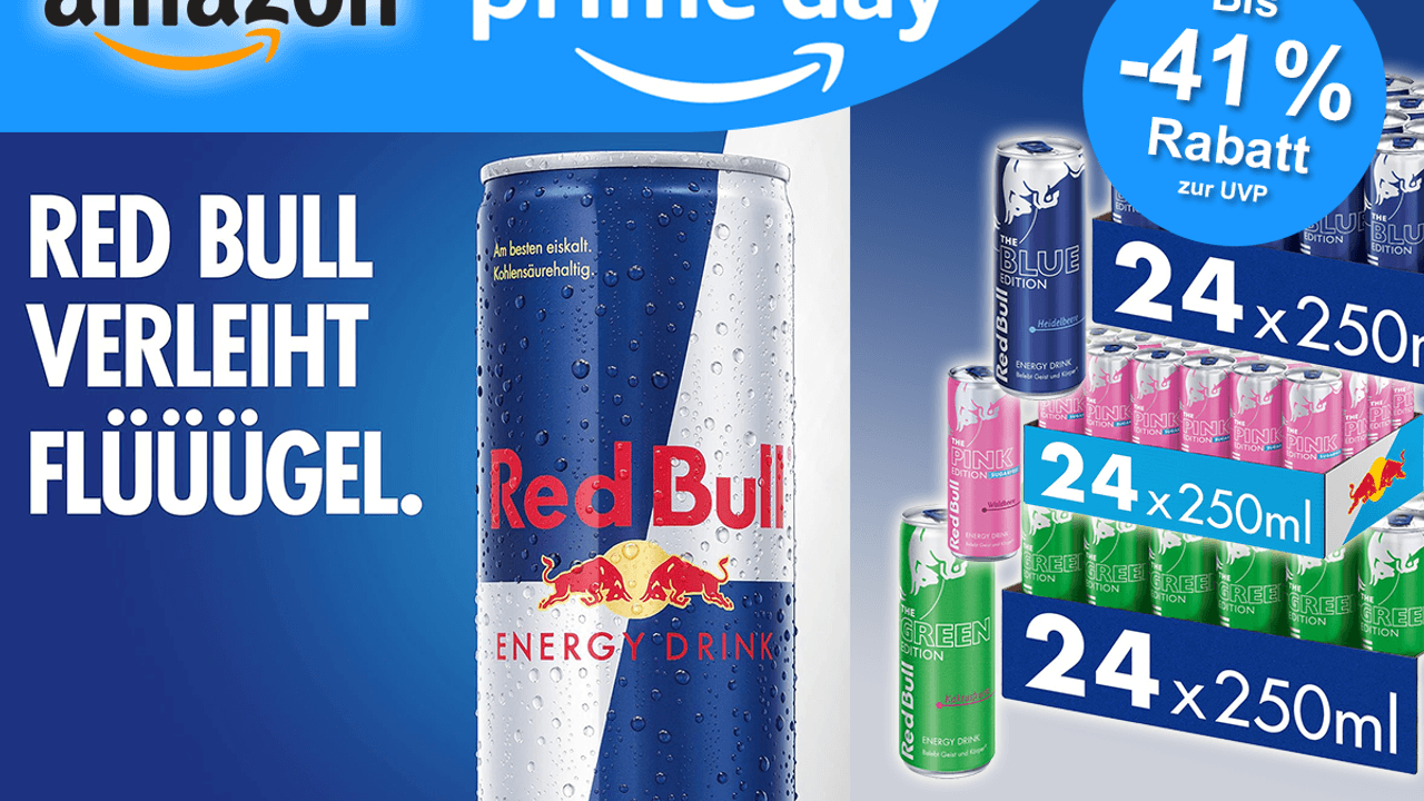 Redbull Produkte vor Hintergrund angeordnet