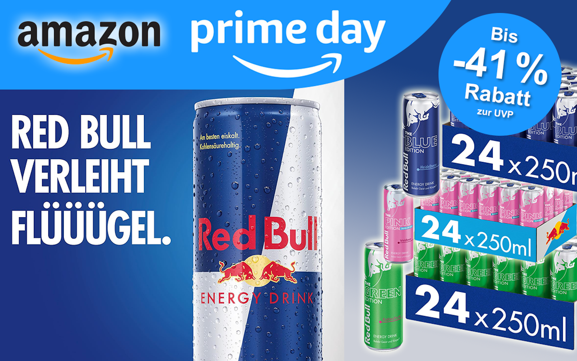 Redbull Produkte vor Hintergrund angeordnet