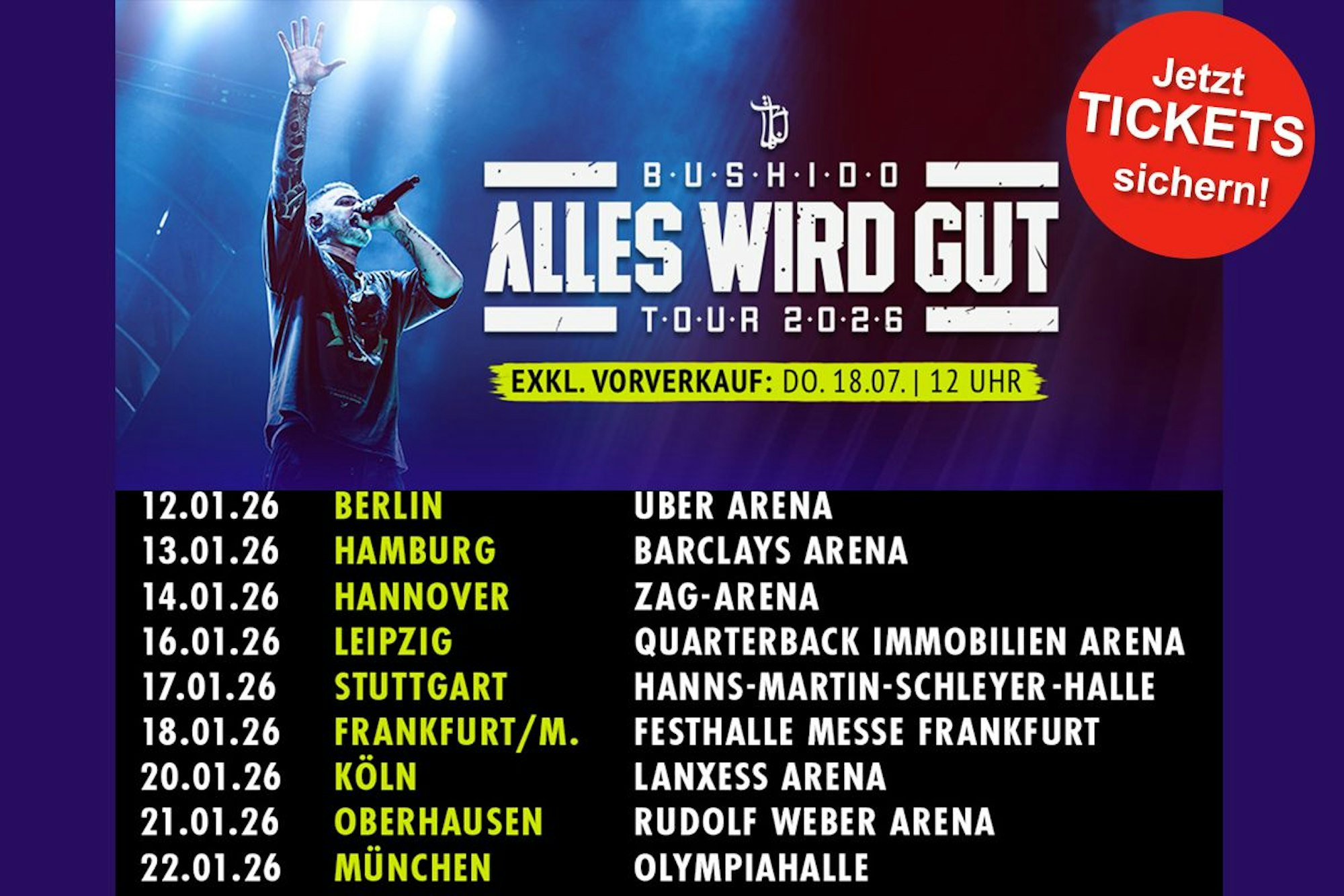 Tourdaten für die Bushido Tour 2026