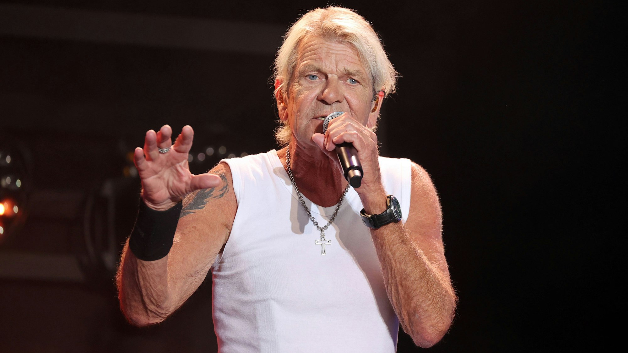 Matthias Reim performt auf der Bühne.