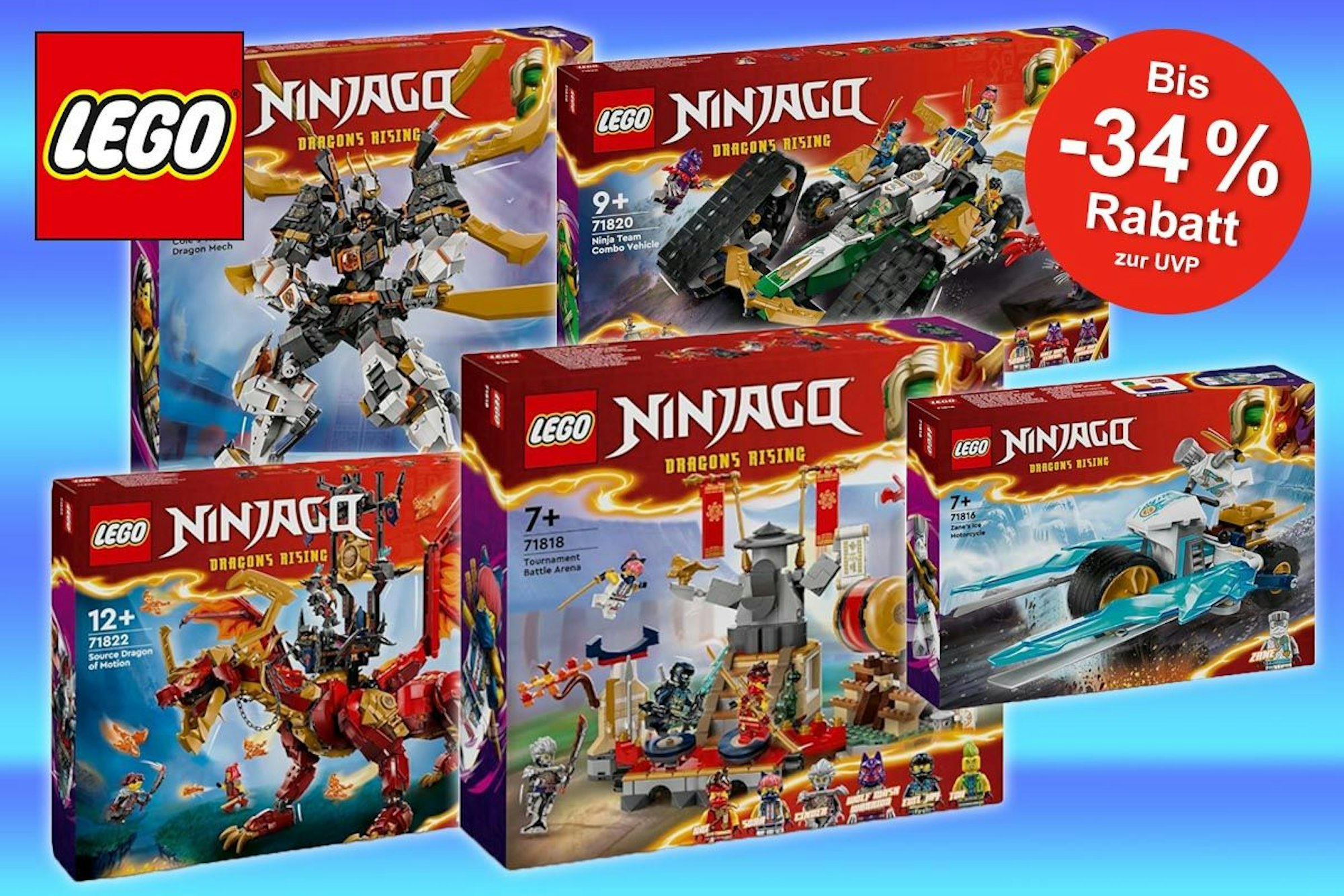 Die Lego Ninjago Sets der Veröffentlichungen aus dem Juni 2024 sind die aktuellsten, darunter Coles Titandrachen-Mech, Kombi-Raupe des Ninja-Teams, Quelldrache der Bewegung, Zanes Eismotorrad.