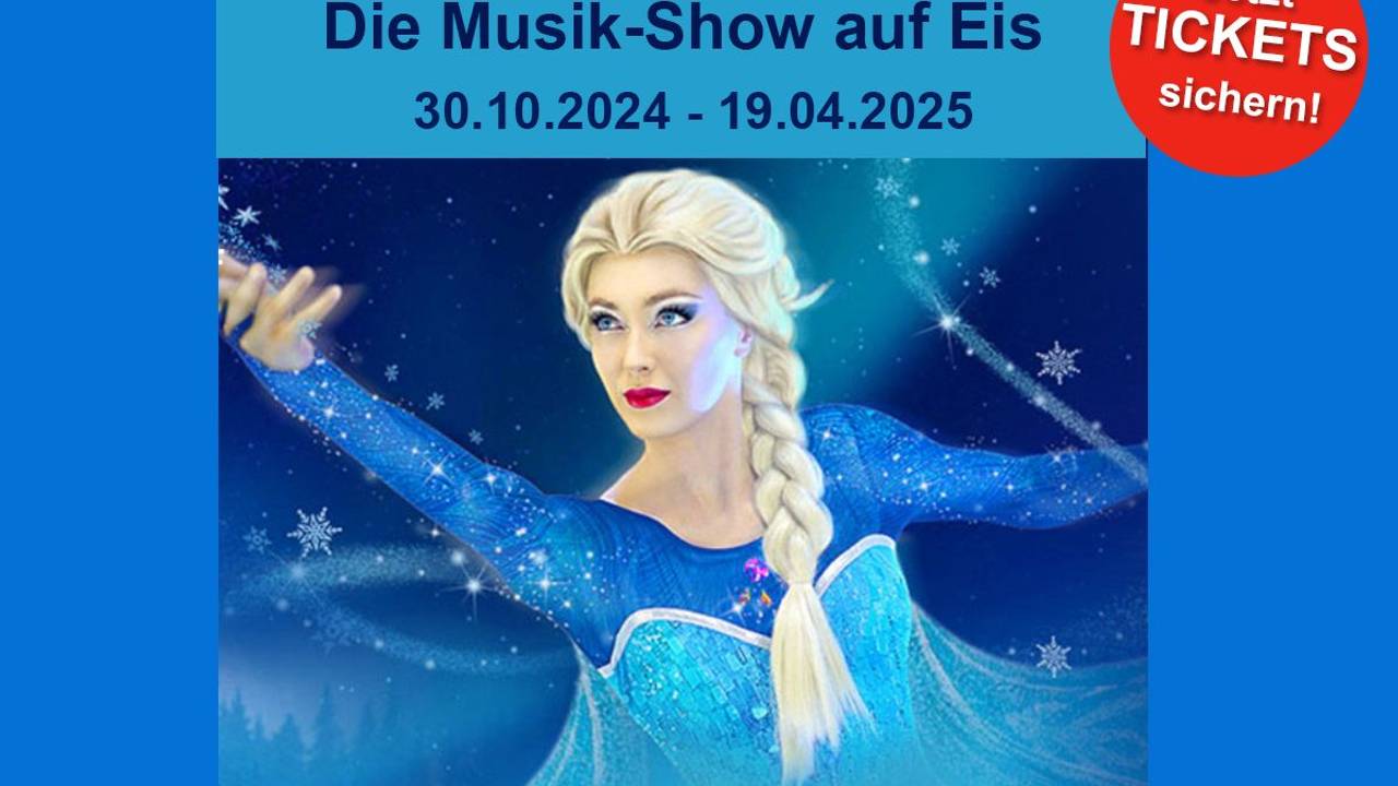 Bild der Eiskönigin Elsa vor blauem Hintergrund