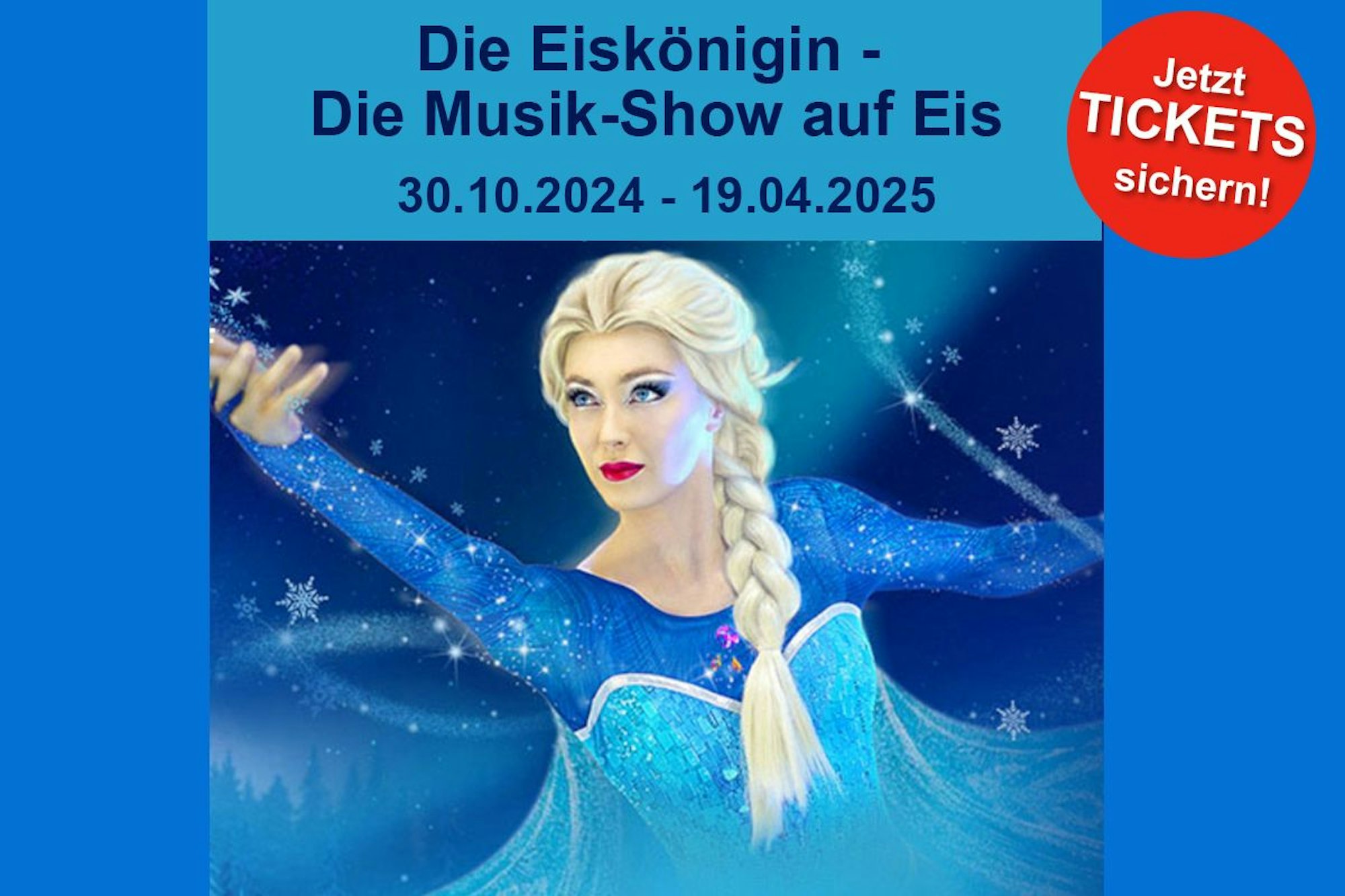 Bild der Eiskönigin Elsa vor blauem Hintergrund
