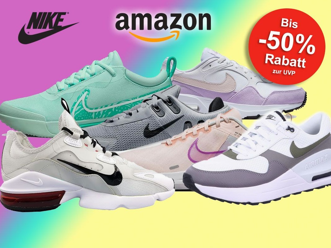 Nike Sneaker und Schuhe Modelle wie Nike Air Force 1 oder Nike Tanjun in verschiedenen Farben.