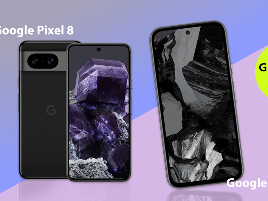 Google Pixel 8 und das Google Pixel 8a Smartphones in Schwarz.