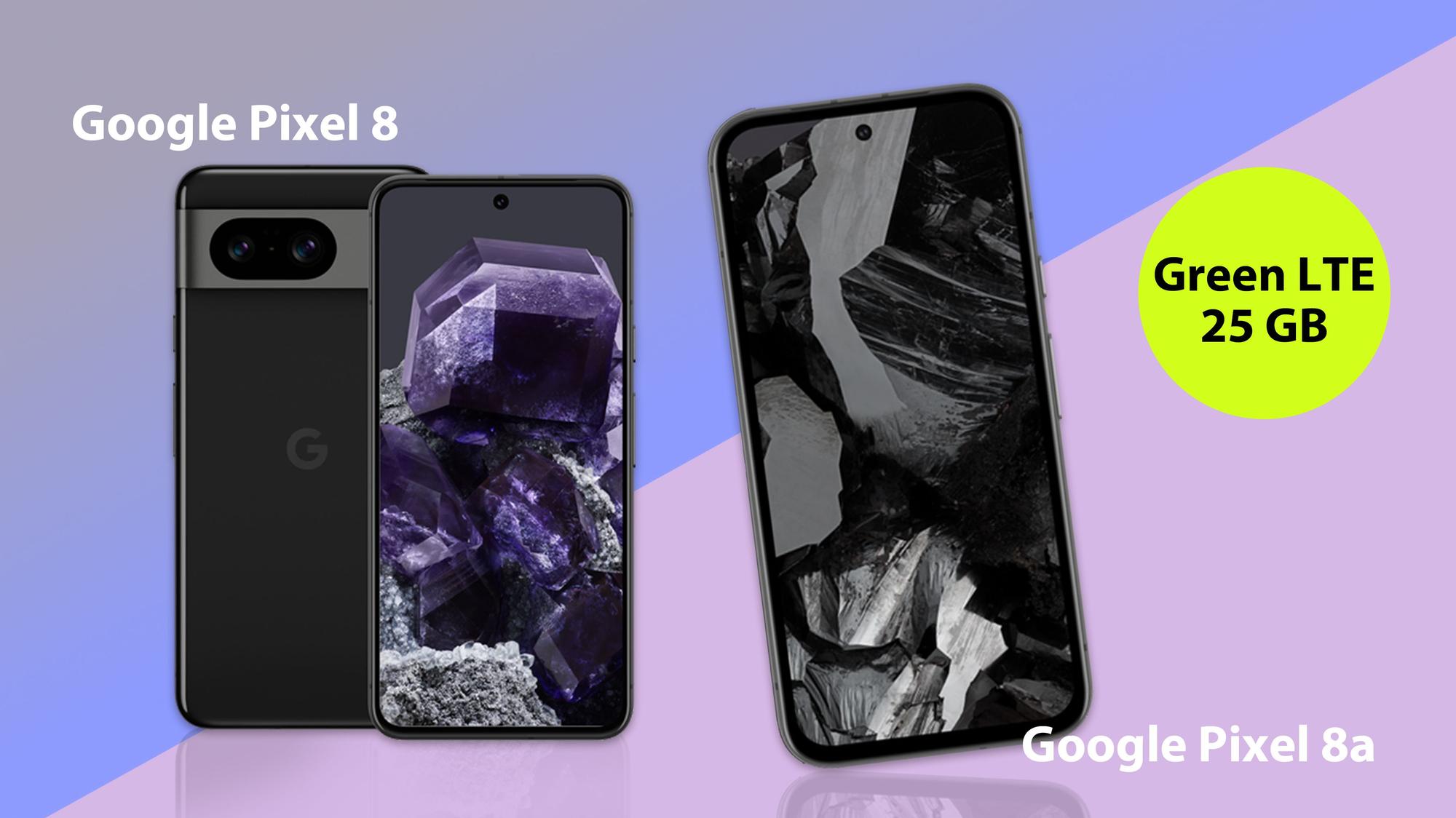 Google Pixel 8 und das Google Pixel 8a Smartphones in Schwarz.