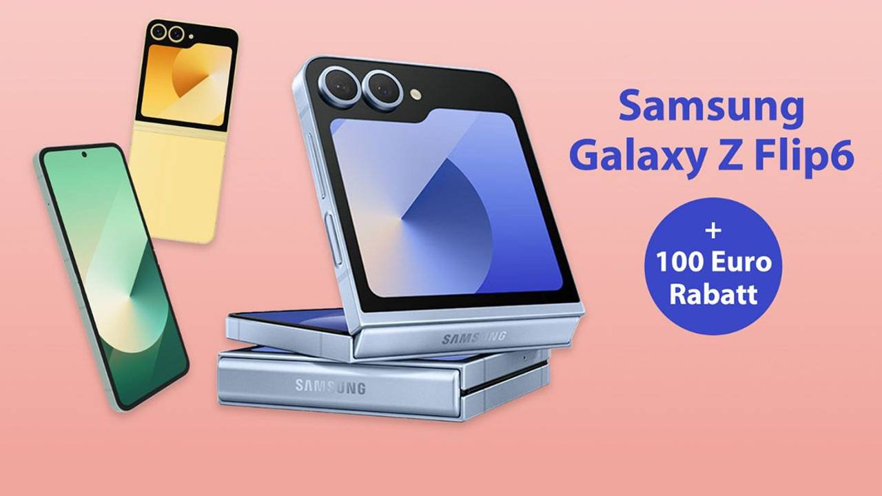 Samsung Galaxy Z Flip6 in verschiedenen Farben und aufgeklappt und zusammengeklappt.