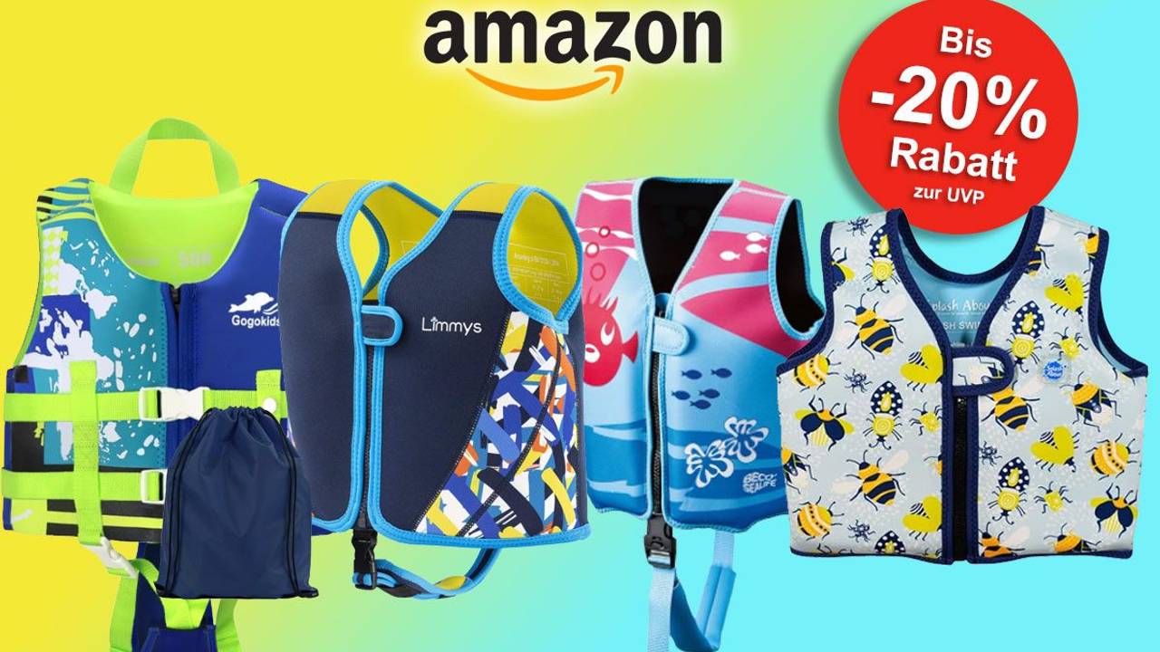 Auf dem Bild sind Schwimmwesten unterschiedlicher Marken für Kinder zu sehen.
