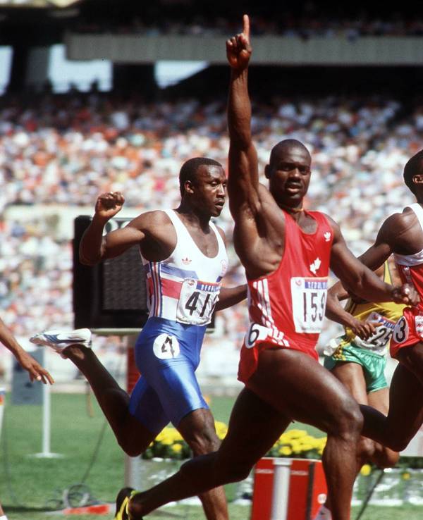 Ben Johnson siegt vor Carl Lewis und Linford Christie bei Olympia 1988.