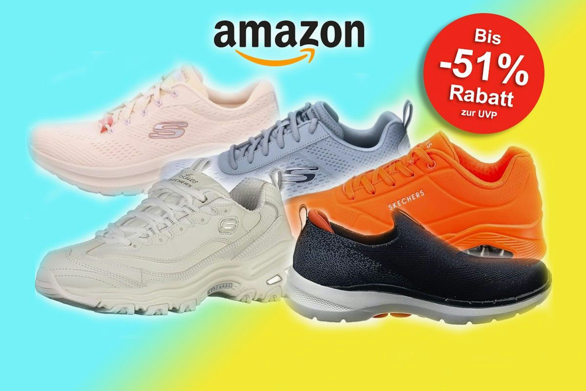 Auf dem Bild sind unterschiedliche Skechers Modelle zu sehen.