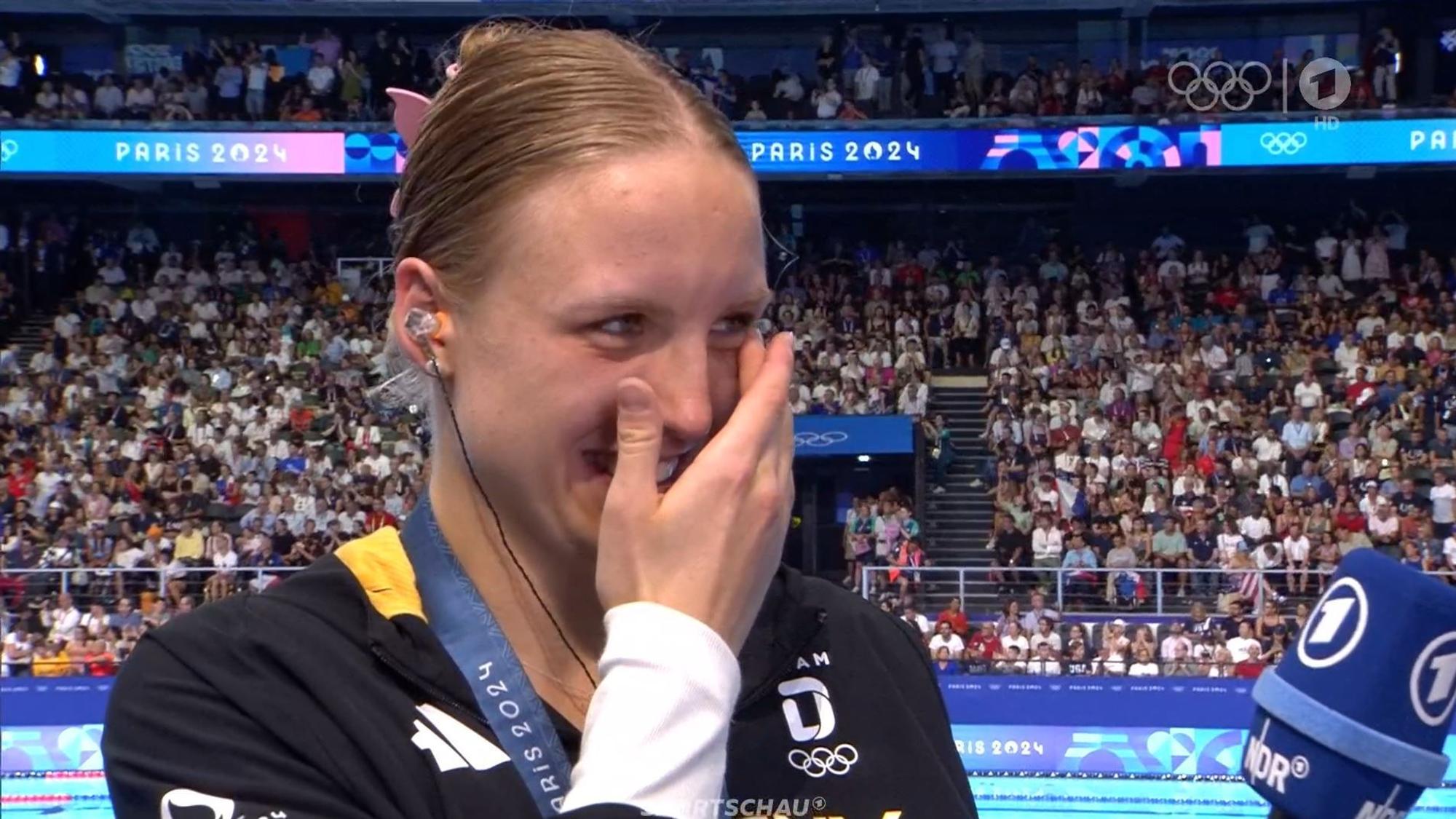 Isabel Gose am Mittwoch (31. Juli 2024) im ARD-Interview nach ihrem Bronze-Gewinn bei Olympia.