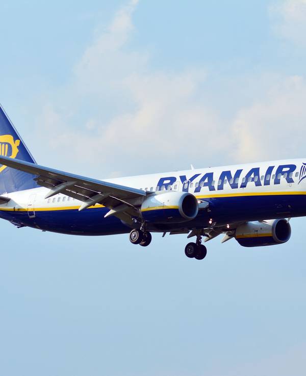 Ein Flugzeug der Fluggesellschaft Ryanair in der Luft.