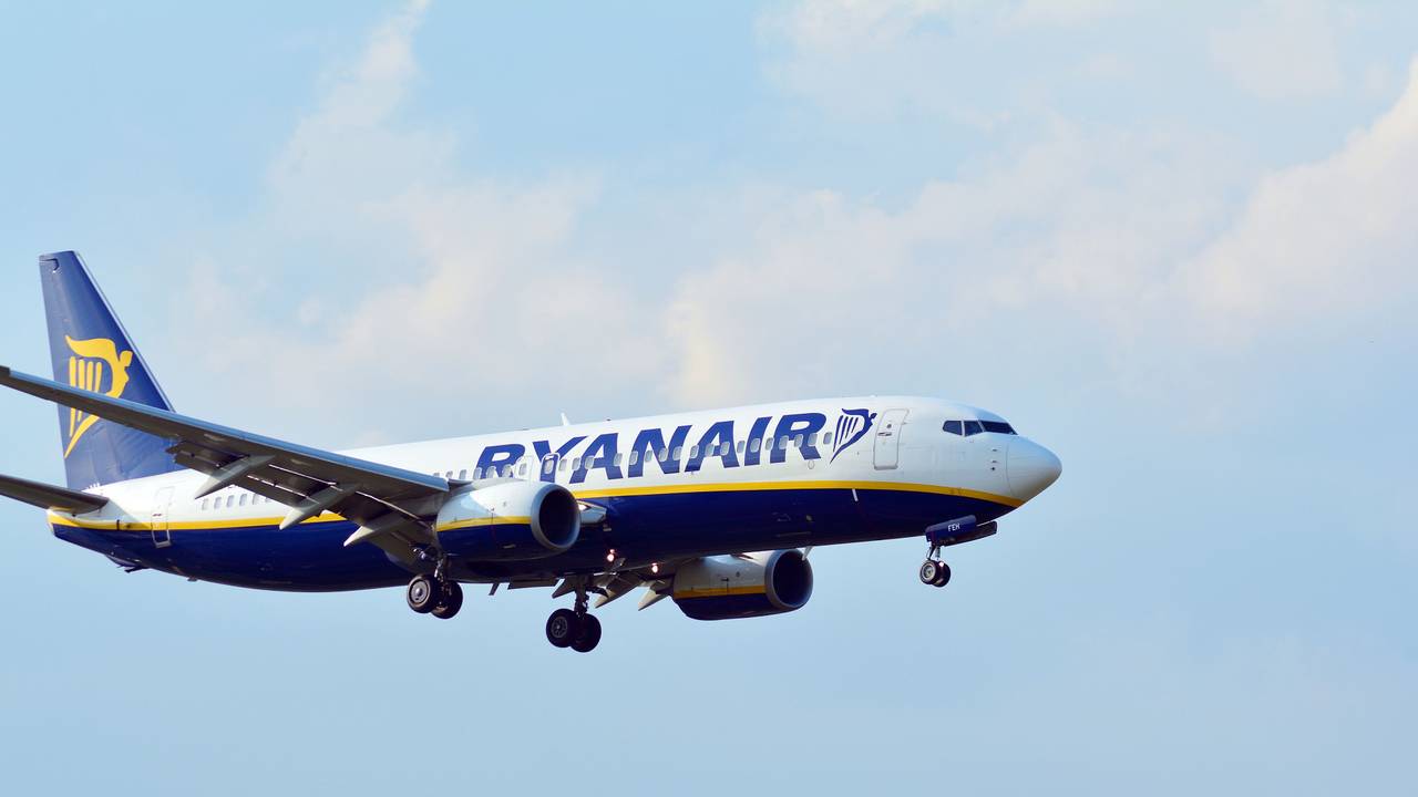 Ein Flugzeug der Fluggesellschaft Ryanair in der Luft.