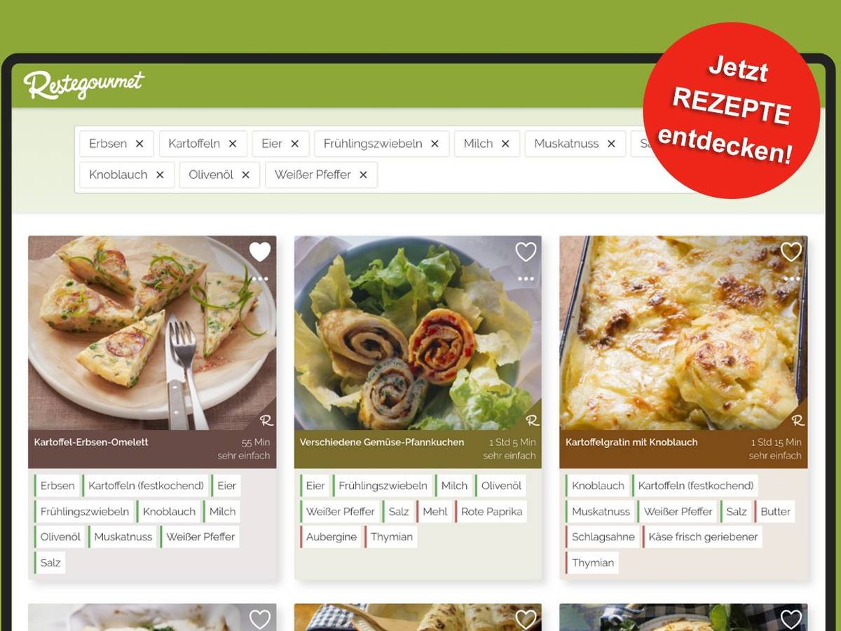 Website von Restegourmet mit verschiedenen Rezepten