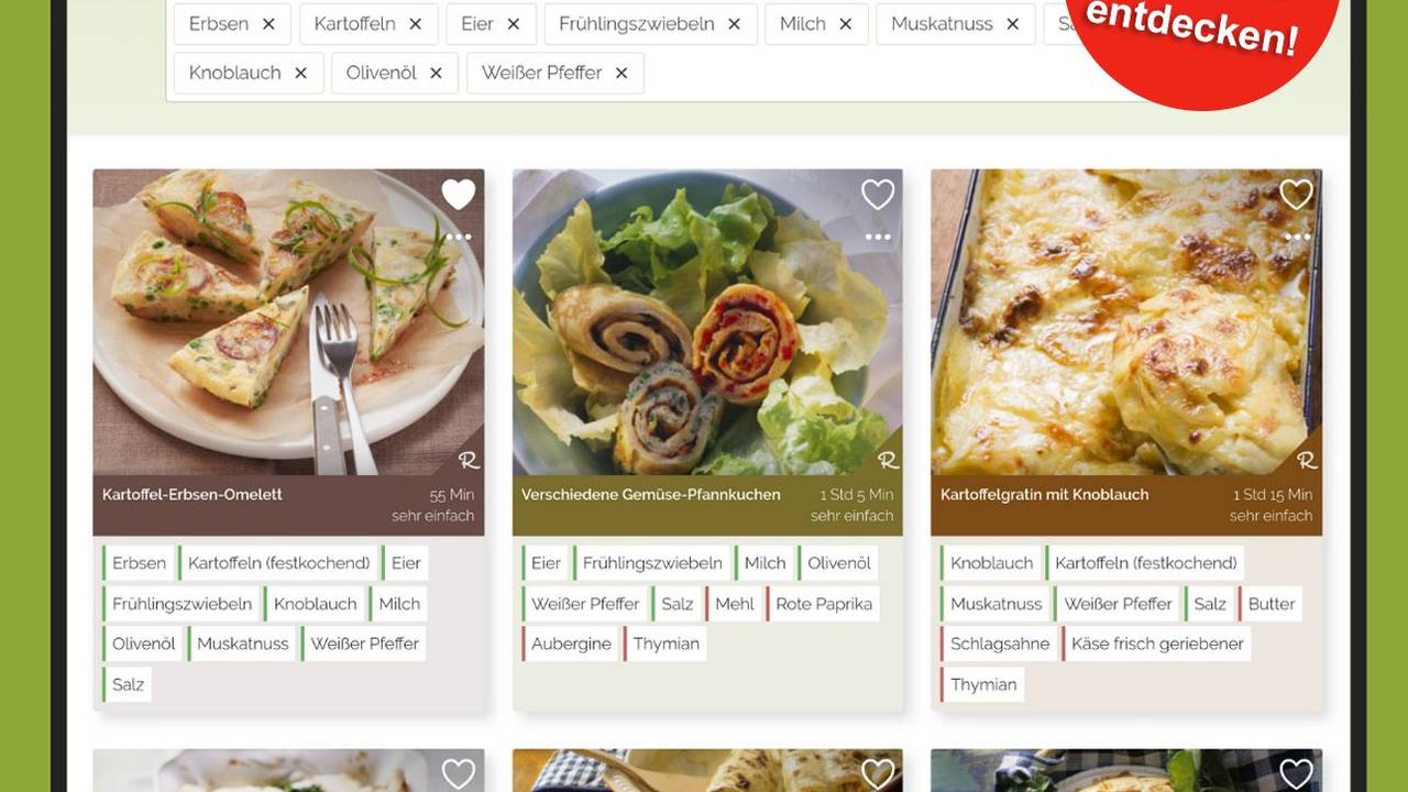 Website von Restegourmet mit verschiedenen Rezepten