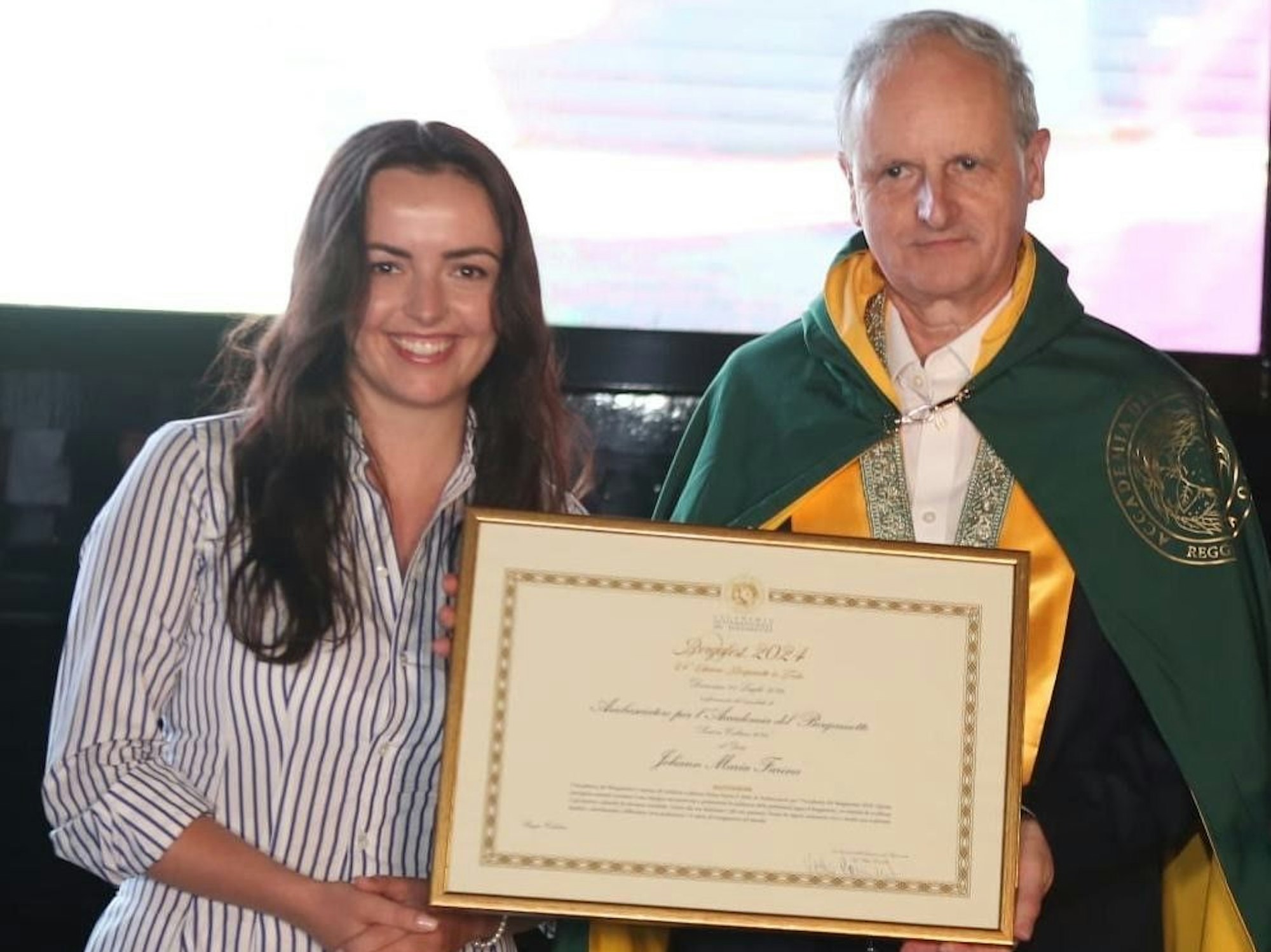 Johann Maria Farina mit seiner Tochter während seiner Auszeichnung.