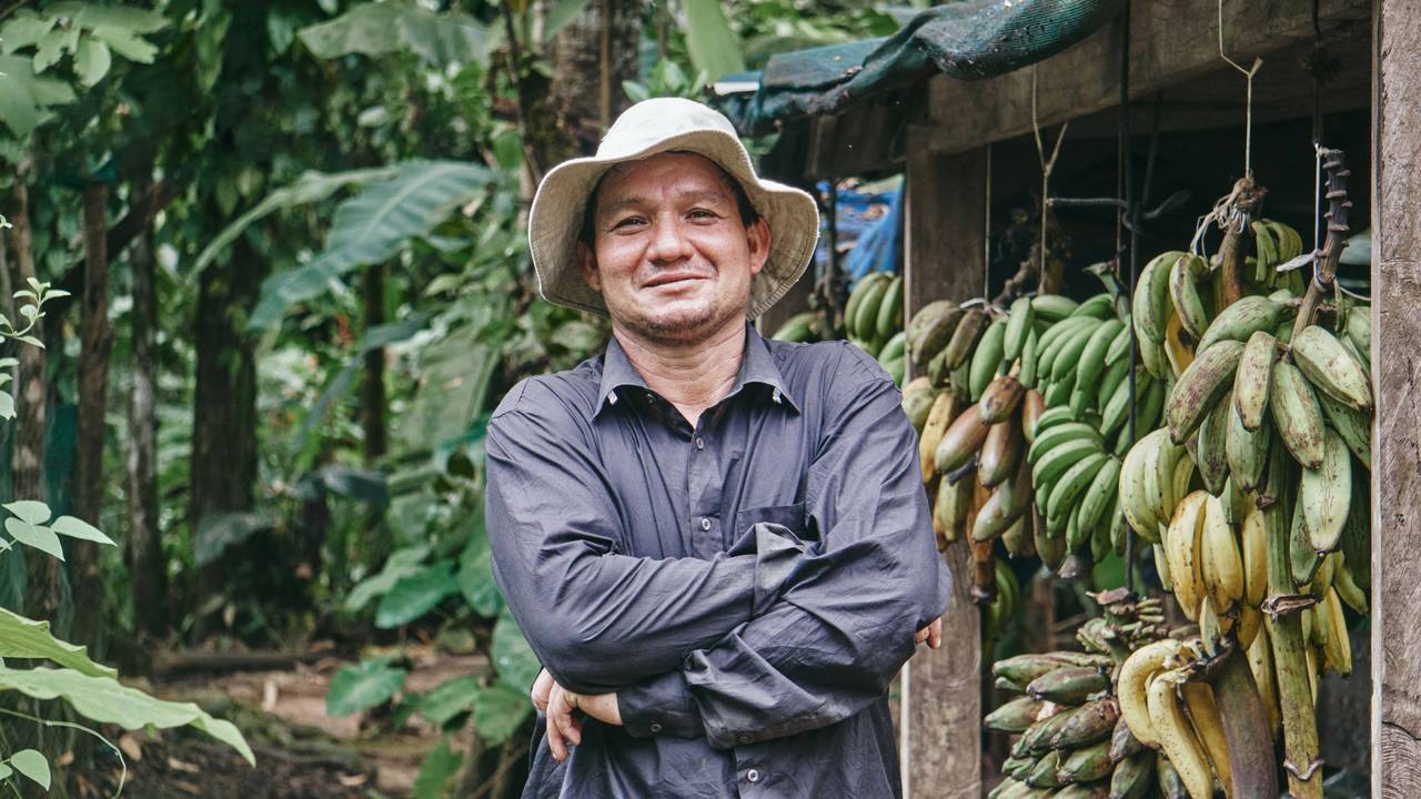 Ein Bauer auf seiner Bananen-Farm.