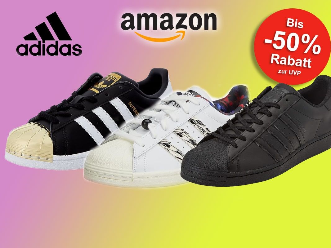 Auf dem Bild sind drei Modelle des adidas Superstars zu sehen.