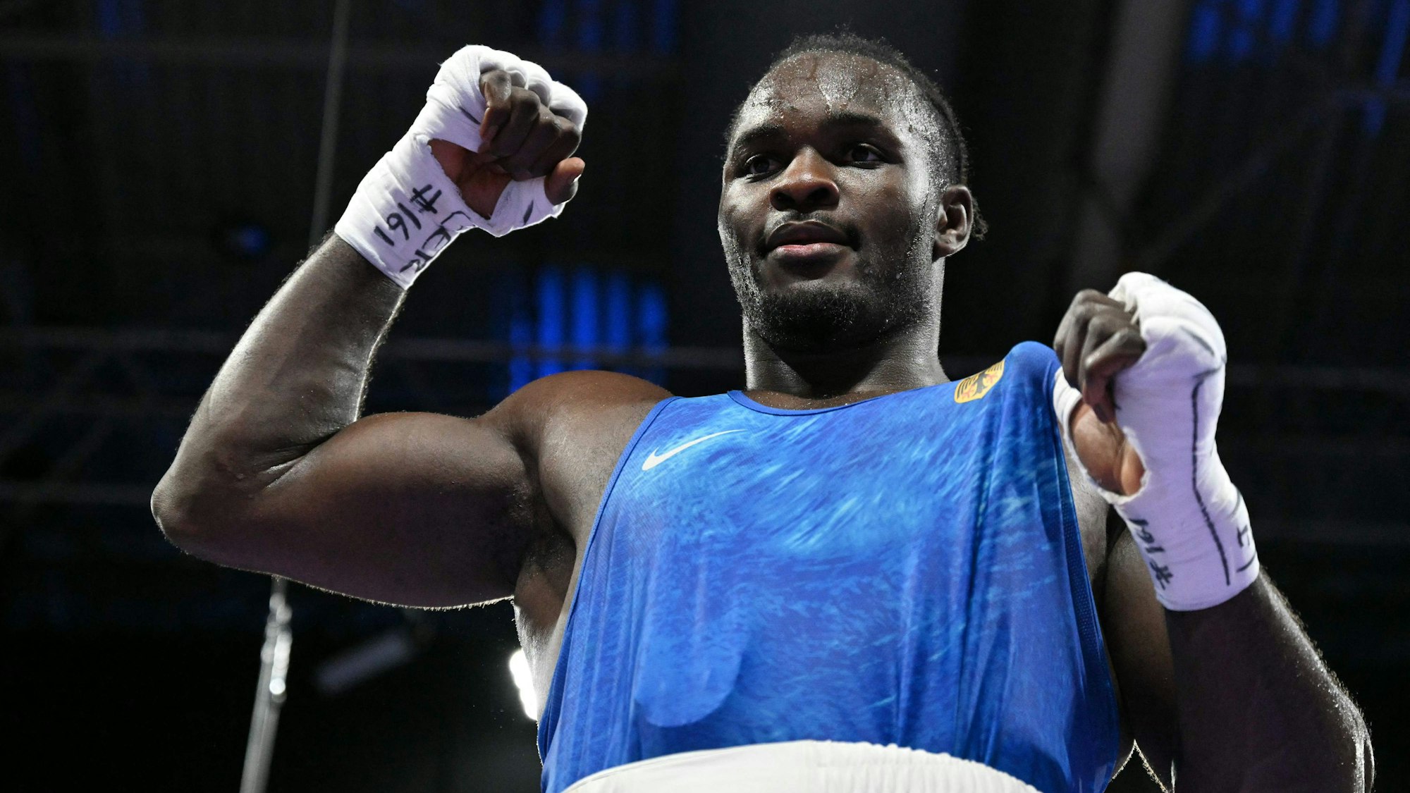 Nelvie Tiafack, hier am 2. August 2024 nach seinem Viertelfinale, hat bei Olympia die Bronzemedaille gewonnen.