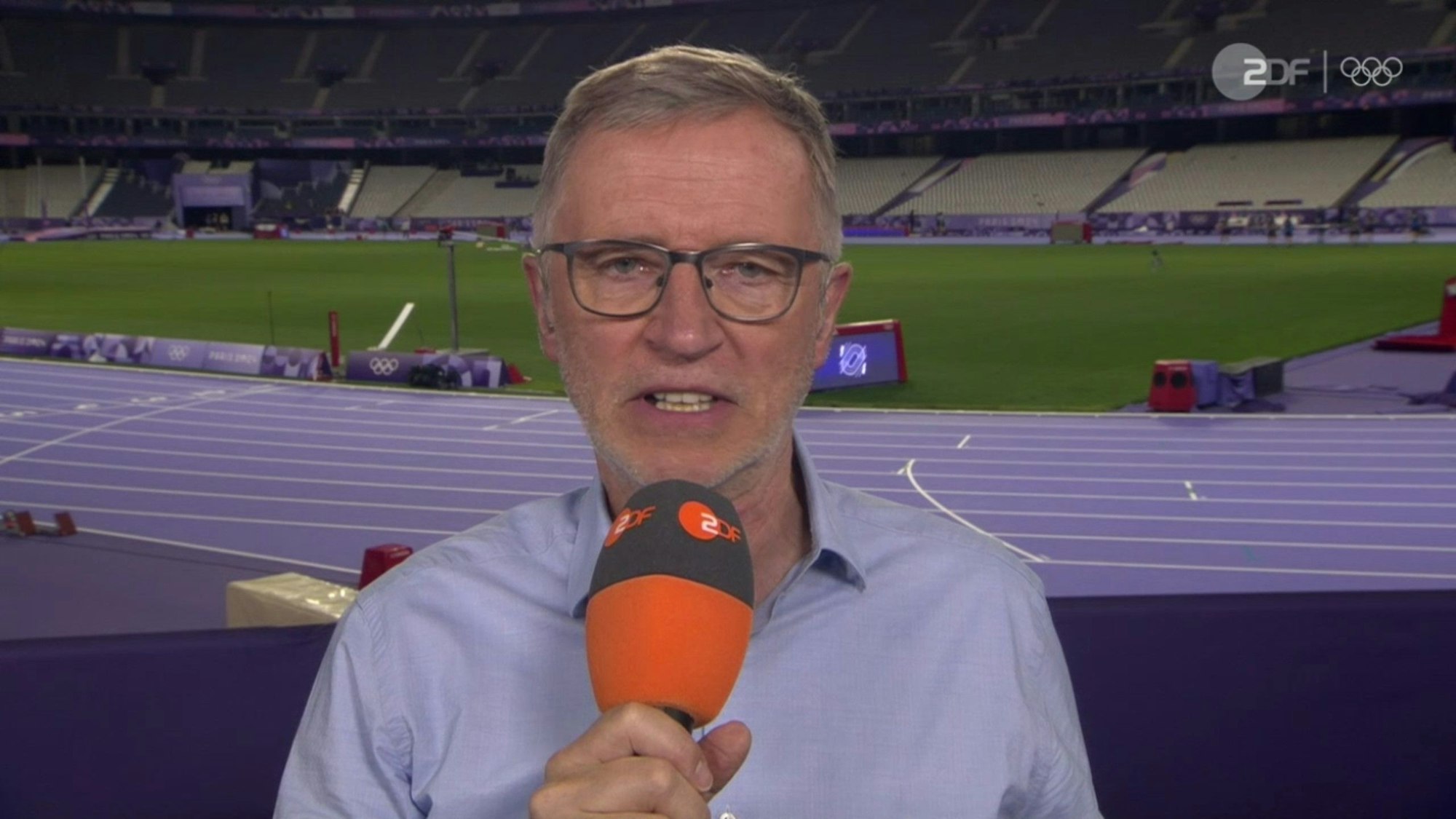 Norbert König am 7. August 2024 bei seiner Abmoderation des Leichtathletik-Abends bei Olympia im ZDF.
