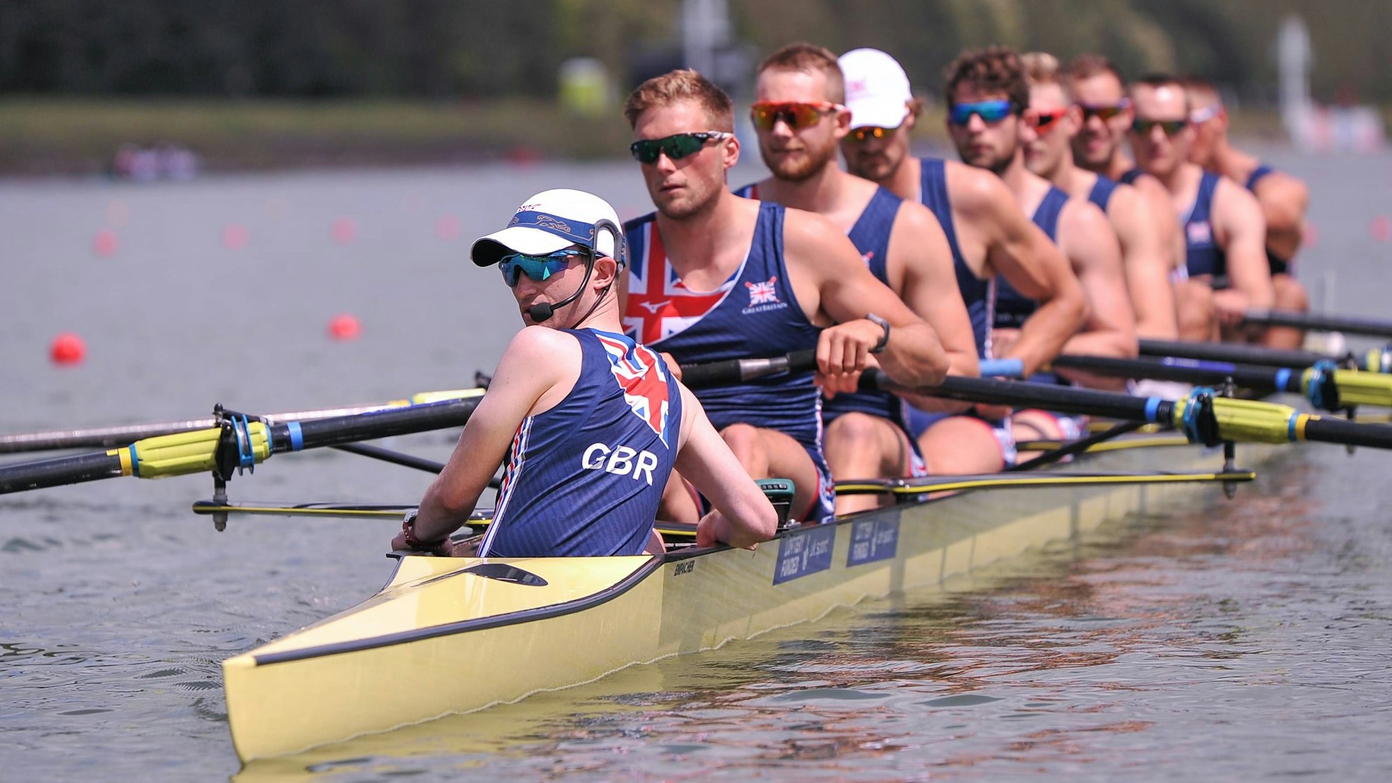 Henry Fieldman als Steuermann beim Männer-Achter im Rudern.
