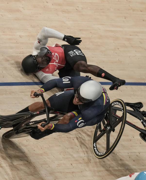 Kwesi Brown erwischte es im Bahnrad-Rennen bei Olympia am Samstag (10. August 2024) am schlimmsten.