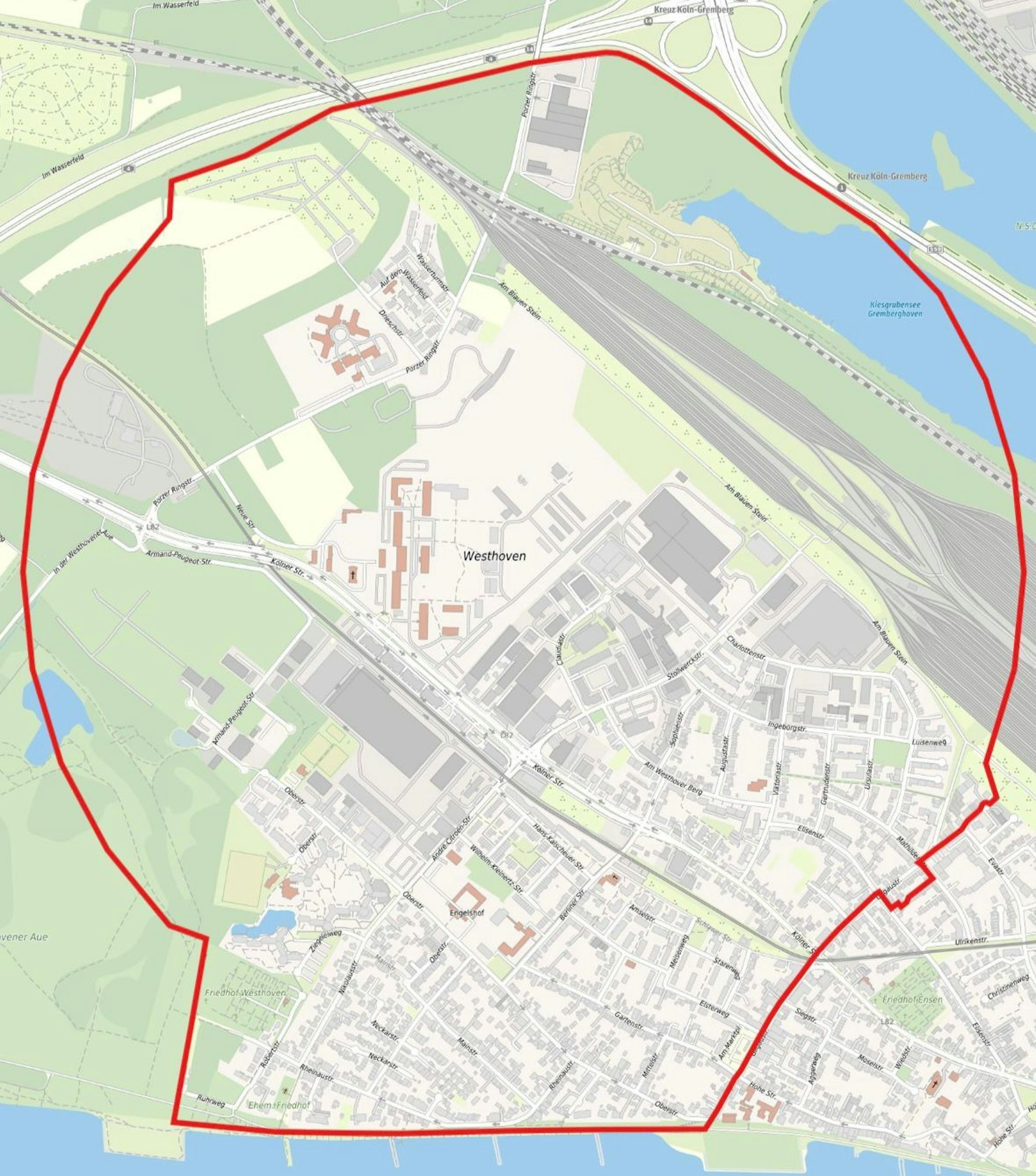 Hier ist der Evakuierungsradius zu sehen, den der KBD für die Entschärfung in Westhoven festgelegt hatte.