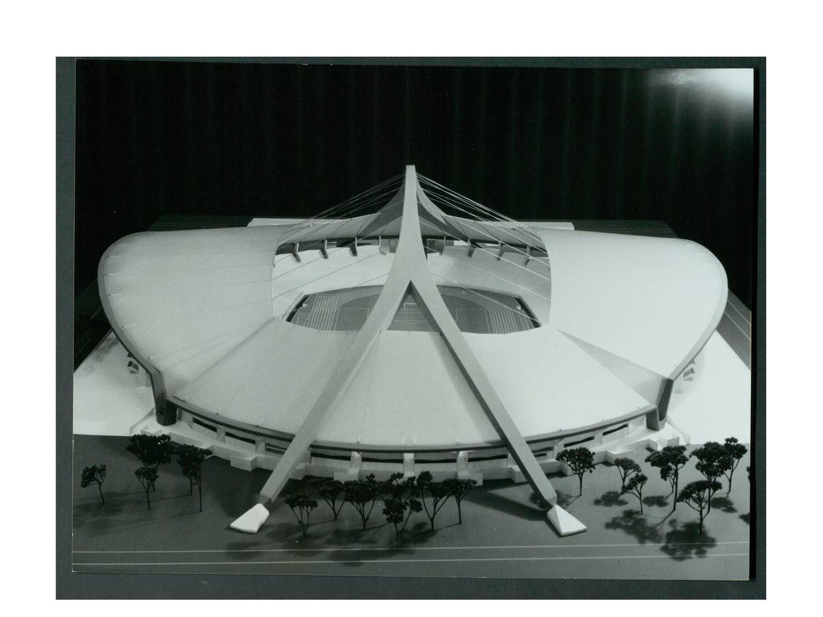 So hätte das Müngersdorfer Stadion aussehen können: der Entwurf des Architekten Hans Schulten von 1968.