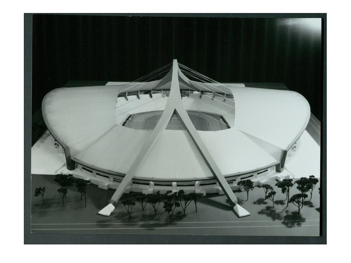 So hätte das Müngersdorfer Stadion aussehen können: der Entwurf des Architekten Hans Schulten von 1968.