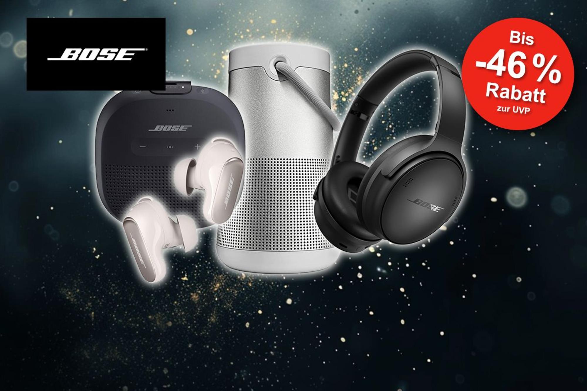 Spare jetzt bis zu 46% auf kabellose Premium-Kopfhörer und Bluetooth Lautsprecher von Bose