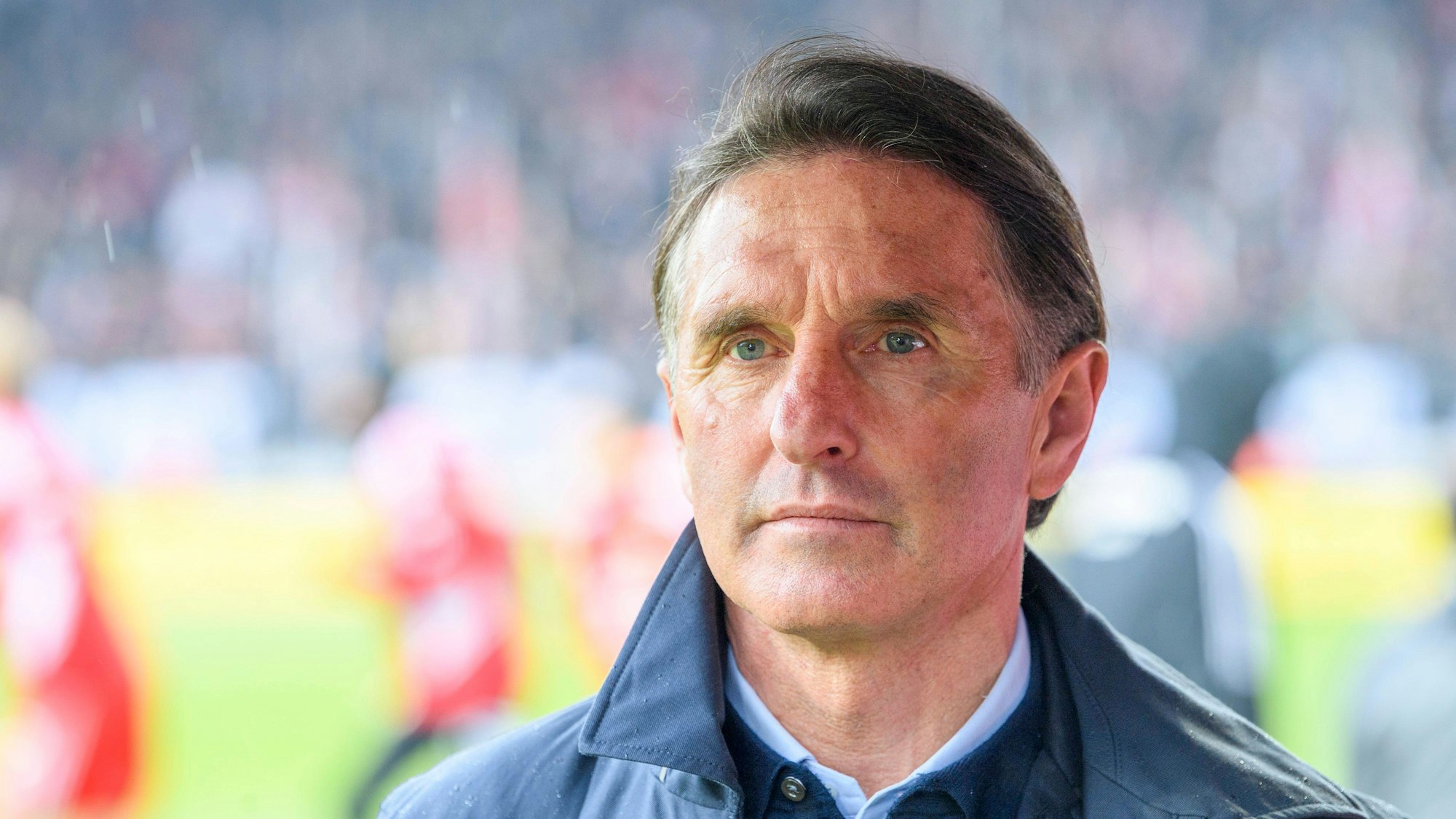 Bruno Labbadia steht bei einem Spiel des VfB Stuttgart im Stadion.